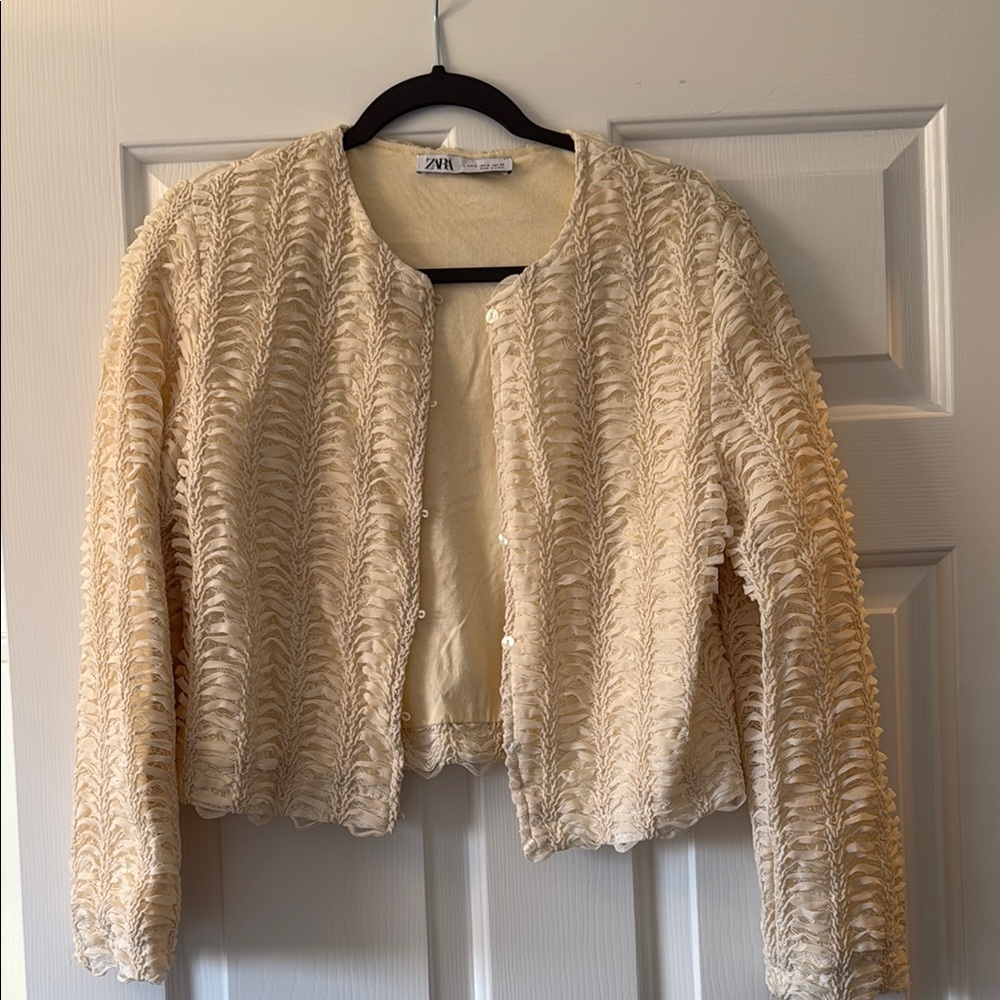 Zara Cream Textured Jacket